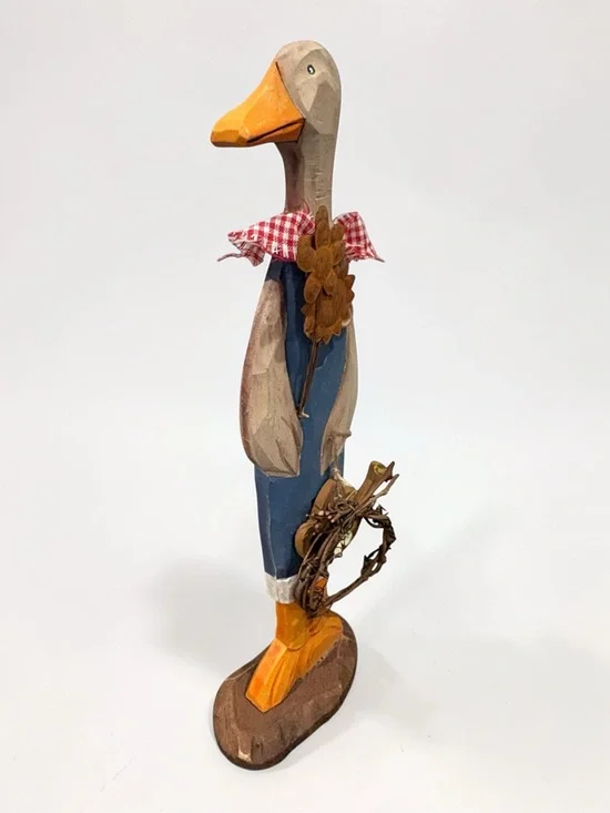 Vintage Wood Carved Goose Freestanding 12” Figure Duck W/Basket Statue Rare Find - Picture 6 of 16